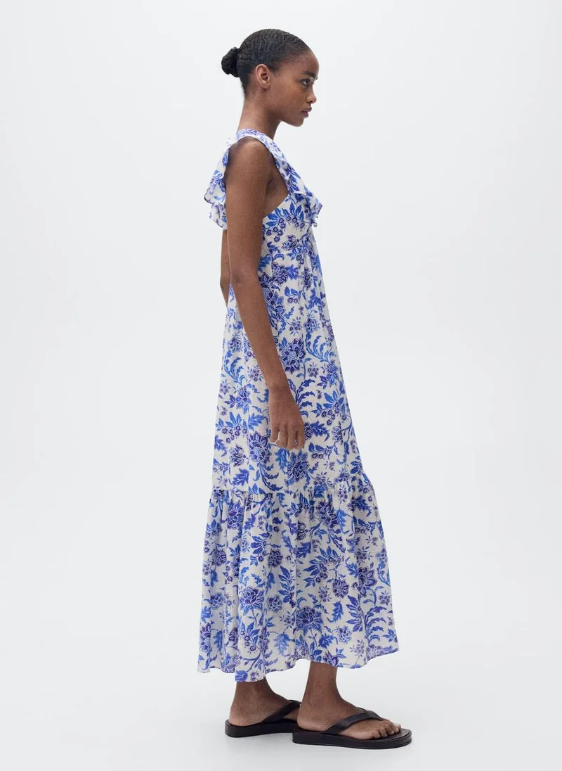 مانجو فستان ماكسي بنقشة الزهور وكشكش